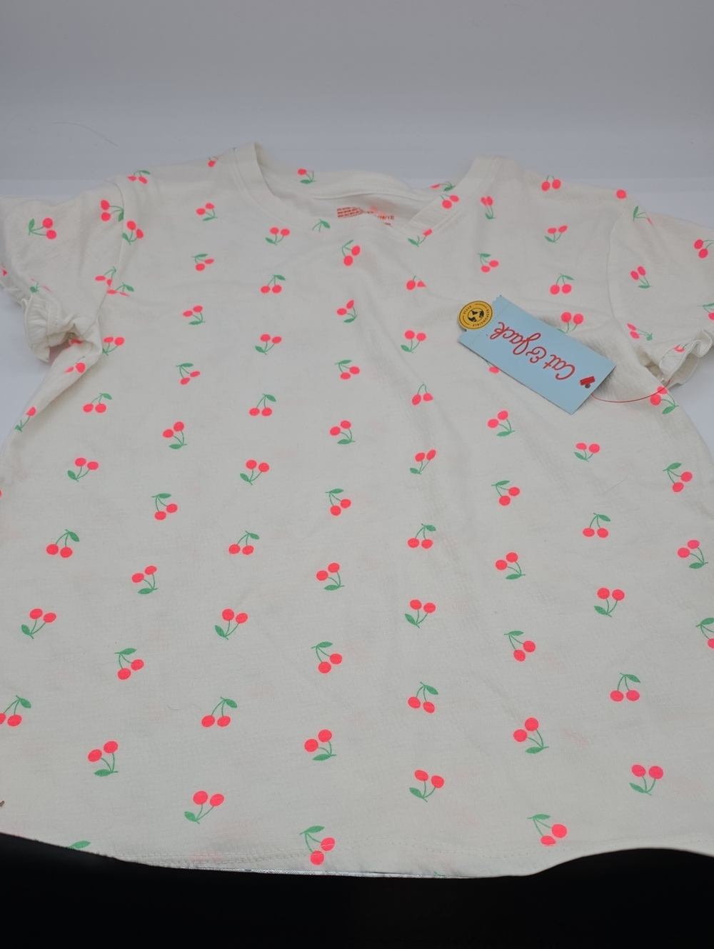 Cat & Jack Girls Ruffle Sleeve Cherry Print T Shirt